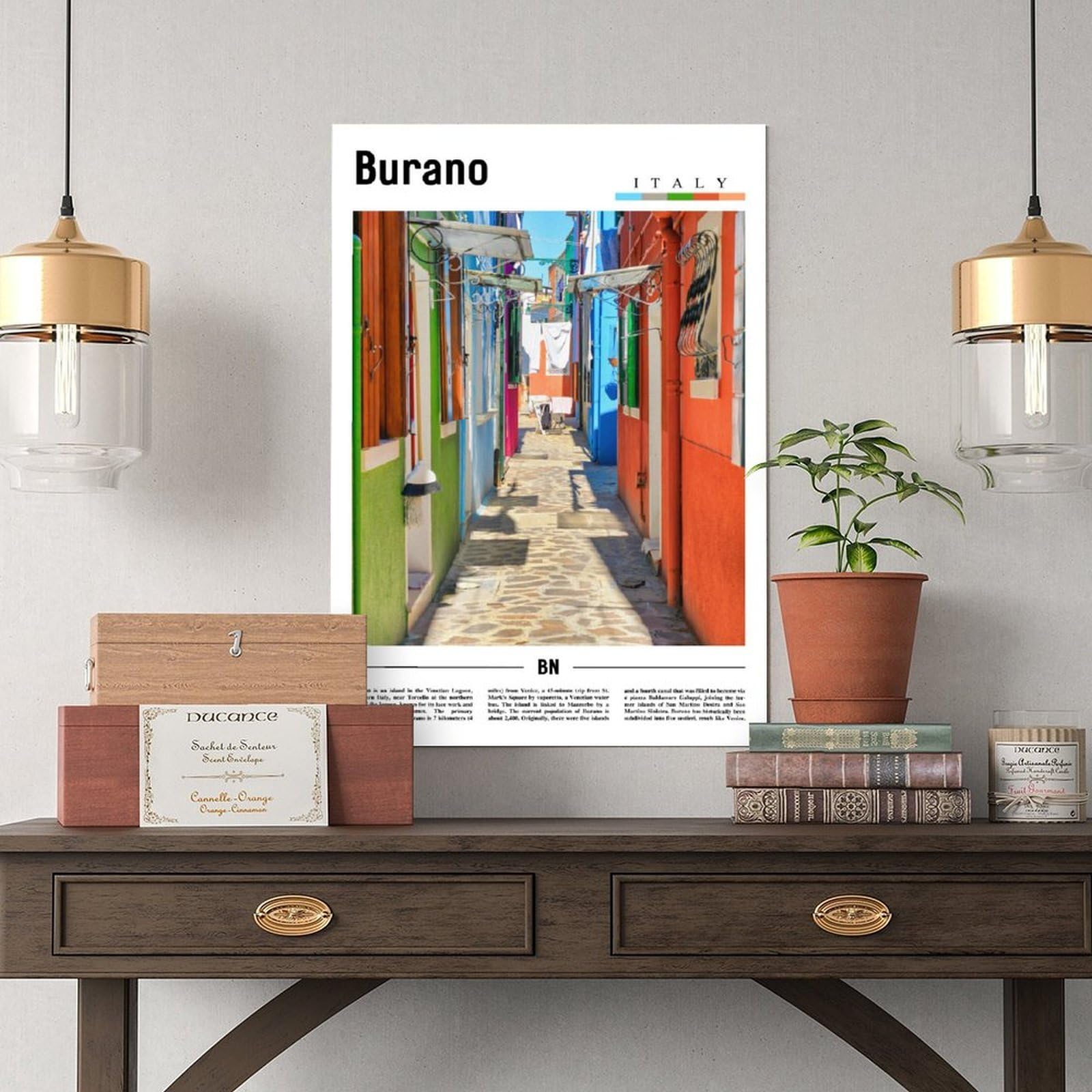 F I N U C B Burano Wenecja Włochy obrazy wydruki nowoczesna grafika do salonu współczesny obraz kuchnia biuro dom rama 12 x 18 cali (30 x 45 cm)