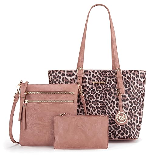 Hand bags, purses for women 3 pcs Shoulder Handbag Set Vegan Leather Purse Cheetah handbags Tote Crossbody Bag with Wallet Wrist Bag Pink MWC3-G055PK