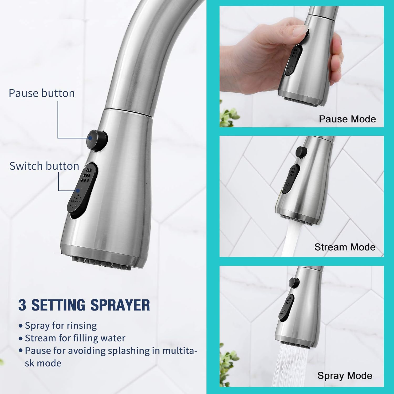 Chеареѕt 🛒 DJS Touch Kitchen Faucet with Pull Down Sprayer, Touch On Kitchen Sink Faucet with Single Handle 3 Spray Setting Deck Plate for 1 or 3 Holes Sink, Brushed Nickel. (Brushed Nickel)