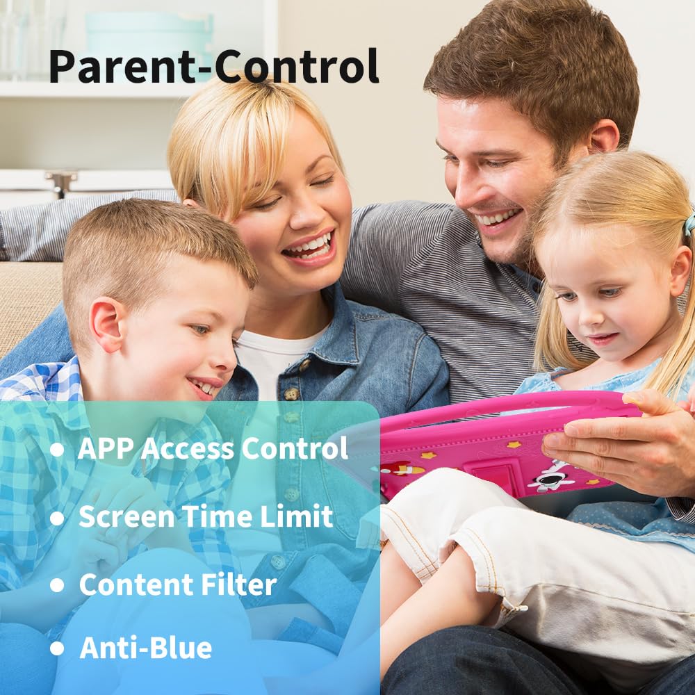 Veidoo Tablet Android da 10 pollici per bambini, 3 GB di RAM+32 GB ROM, tablet con custodia antiurto, WiFi, doppia fotocamera, schermo HD IPS, app per il controllo genitori, stilo incluso, giochi