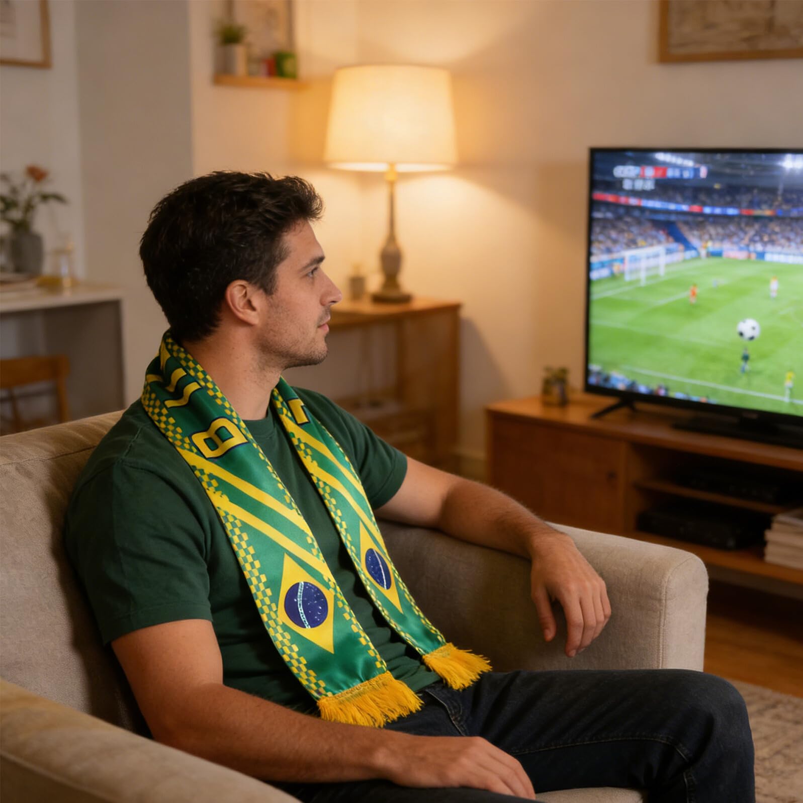 HEMOTON Sciarpa da Tifoso di Calcio Nazionale in Poliestere 53x13 Cm con Motivo Bandiera Brasile, Leggera e Resistente, per Eventi Sportivi e Supporto Squadre Calcio