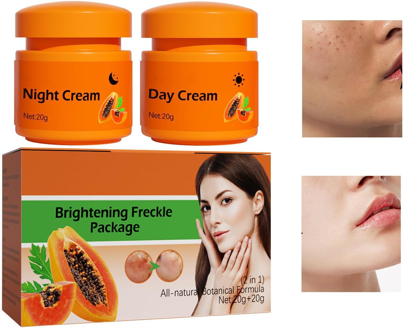 Papaya Whitening Cream Brightening Cream Skin Whitening Cream Papaya Whitening Cream for Face Day Cream and Night Cream Against Freckles Armpit Whitening Cream, Pack of 2