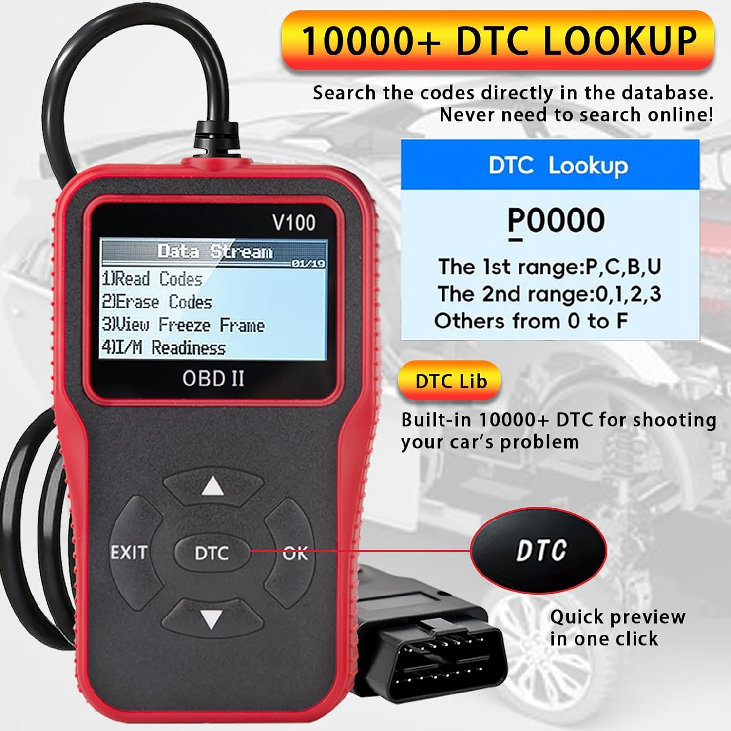 OnRetul V100 displaying DTC Lookup function