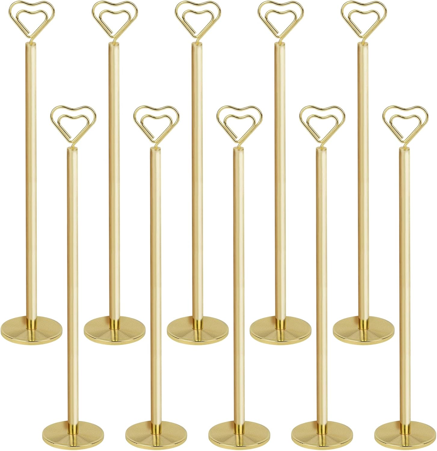 Muka 10pcs Place Card Holders, 12 Inch Heart-shape Table Number Holder for Wedding Party (Gold)