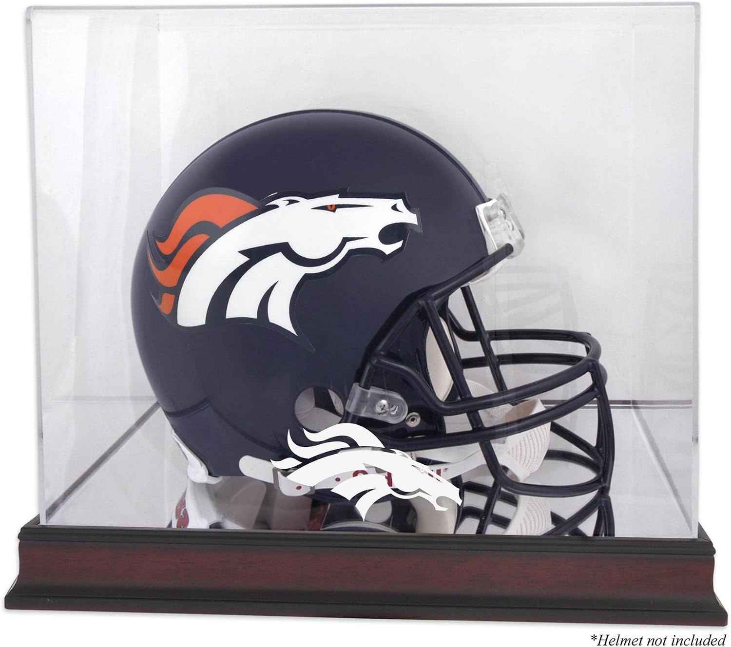 Denver Broncos Mahogany Helmet Logo Display Case with Mirror Back - Football Helmet Logo Display Cases ''Case Only''