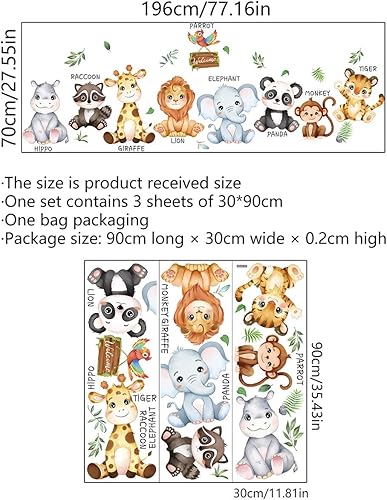 Miniatura 6 de Calcomanías de pared educativas de animales de safari grandes, calcomanías de pared de animales de la selva, león, panda, jirafa, mono, tigre,