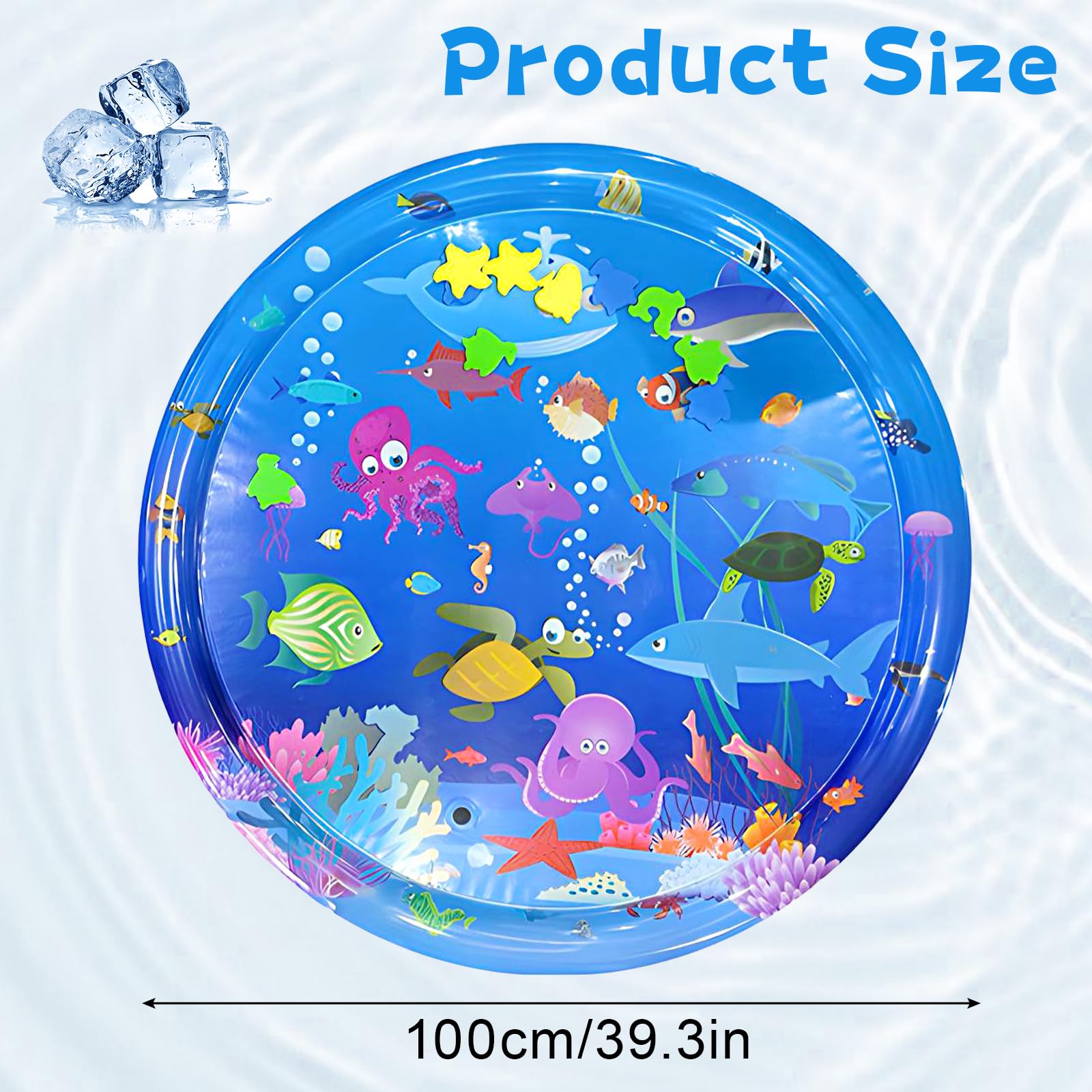 Kenmohuo Thickened Cat Water Mat, 100 * 100cm WaterBed for Cats Tummy Time CatMat with Fish - Image 2
