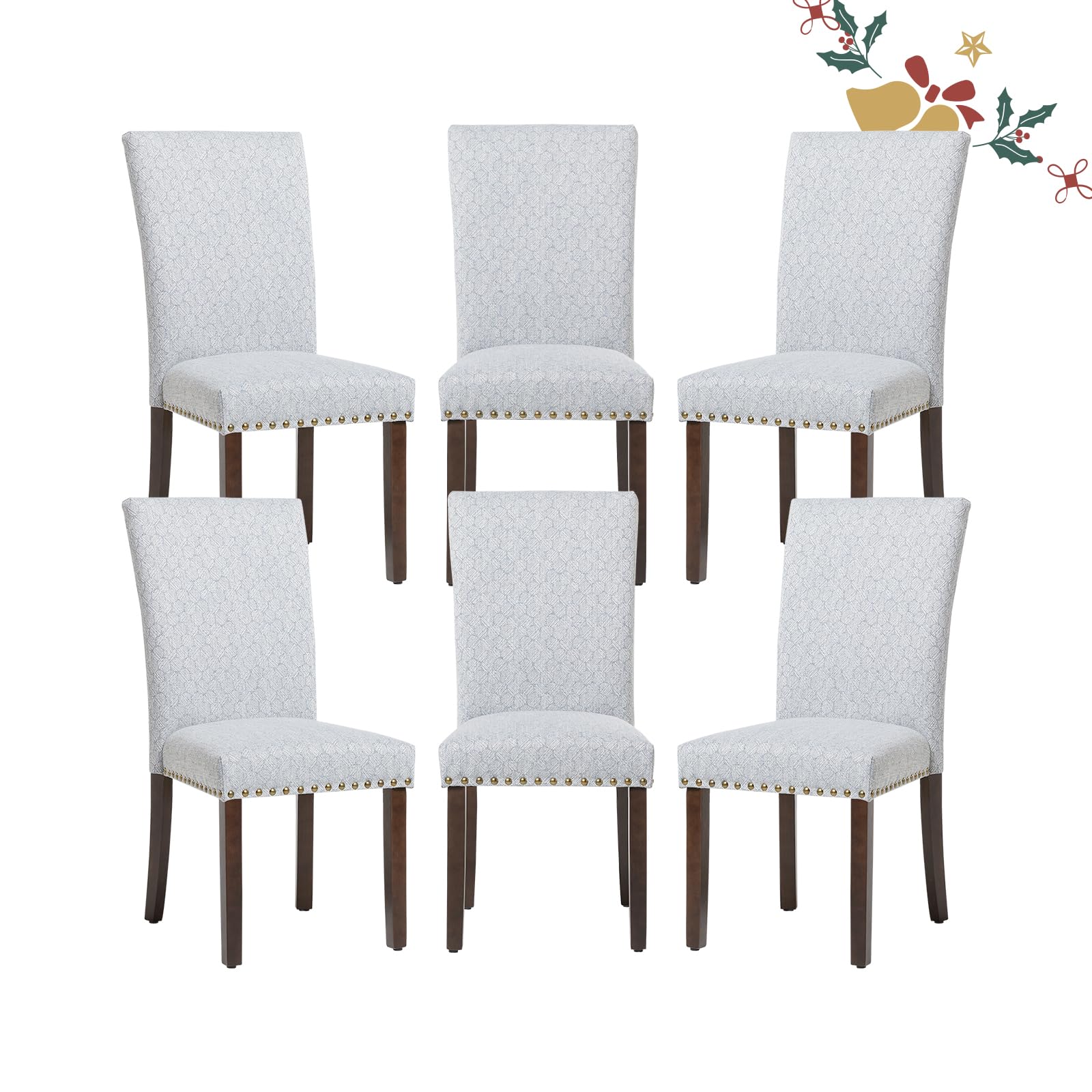 Parsons Dining Chairs Set of 6, Upholstered Fabric Dining Room Kitchen Side Chair with Nailhead Trim and Wood Legs - Blue Circle