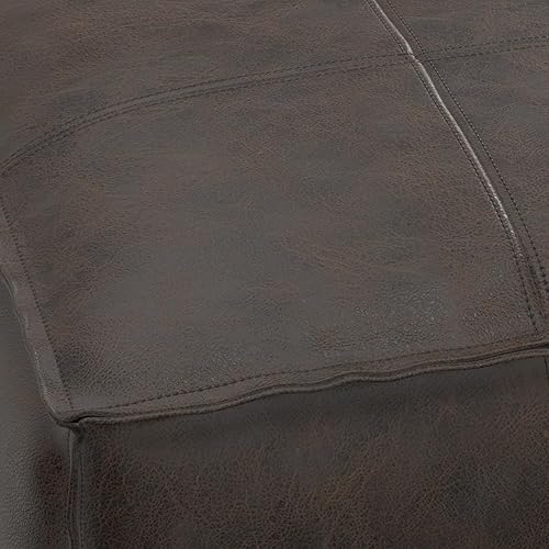 Miniatura 8 de SIMPLIHOME Sheffield - Puf cuadrado bohemio en cuero marrón oscuro envejecido para sala de estar, dormitorio y habitación de los niños