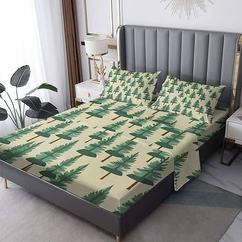 Miniatura 8 de Forest Sheets - Juego de sábanas de cama tamaño Queen, sábanas y fundas de almohada estampadas de 4 piezas, sábana bajera ajustable de microfibra