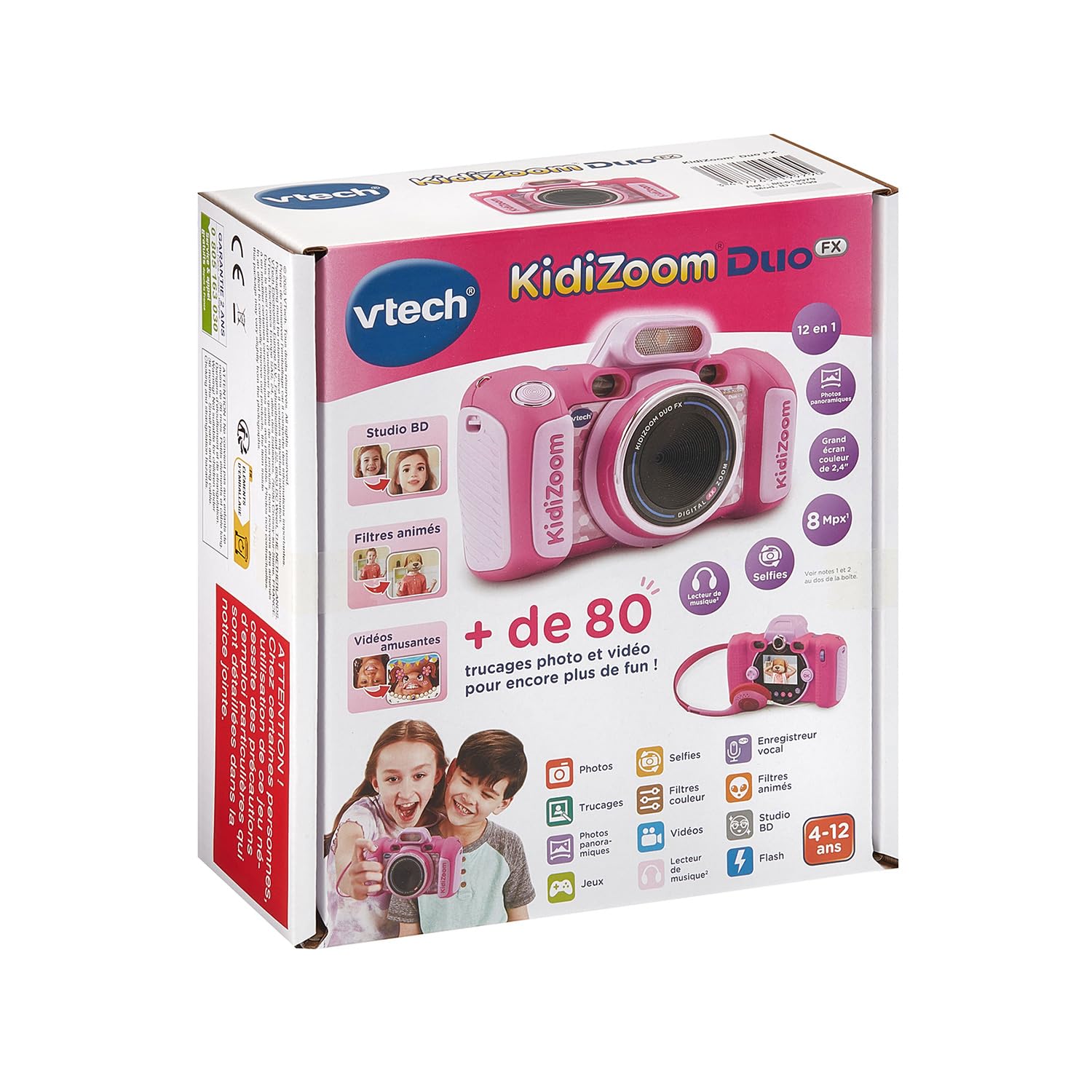 VTech - KidiZoom Duo FX Rose, Appareil Photo Numérique Enfant, Photo, Selfie, Vidéo, Écran Couleur, Studio BD, Filtres et Effets Rigolos, Cadeau Enfant de 4 Ans à 12 Ans - Contenu en Français