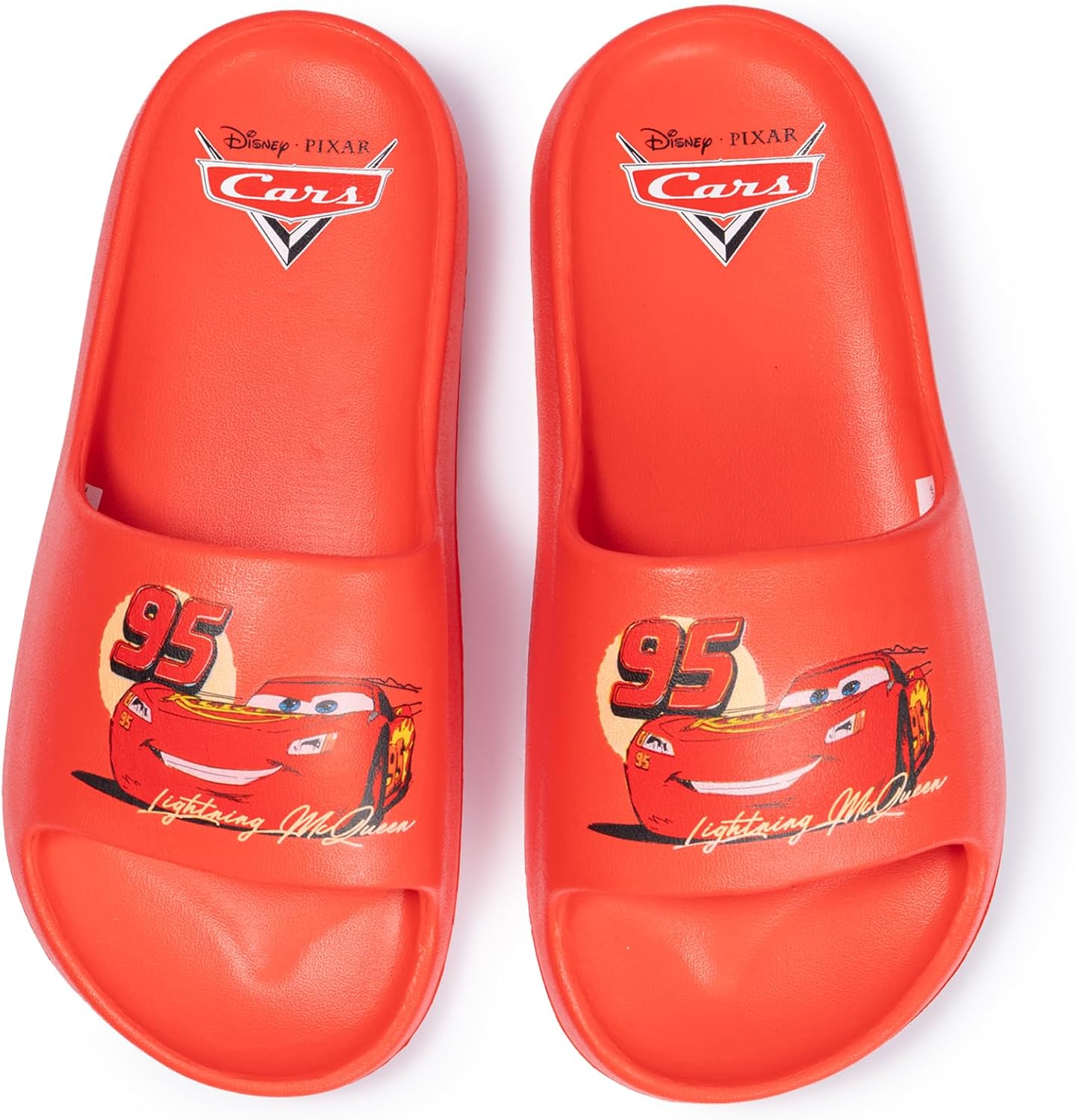 Disney Cars Lightning McQueen Adult Slides Sandals for teens & Adults - Red Ka-Chow Pool Beach Water Shoes, Quick Dry Slip On Sizes 5-10 Summer Outdoor Footwear