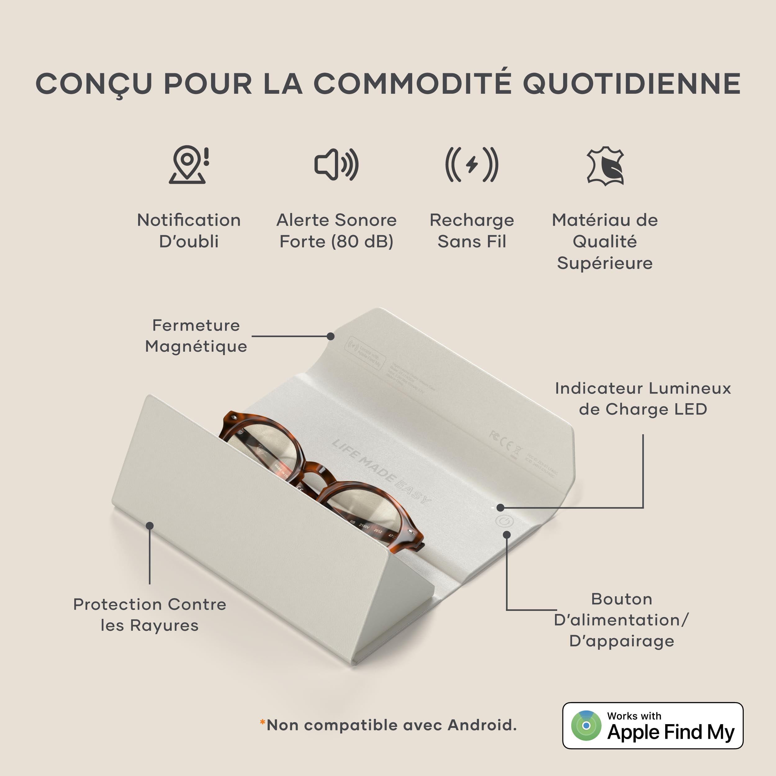 Satechi FindAll Étui Intelligent pour Lunettes Compatible Apple Find My, Pliable, Charge Sans Fil pour Lunettes XR/AR