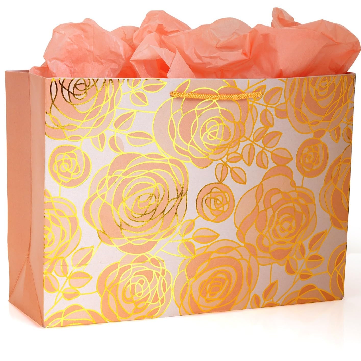 LAKS - Gift bags - Paper Bags - Paper Bags For Return Gifts - Gift bags Medium Size - 14x10x5 inch - With Seed Paper Thank You Card (Large - Rosegold, Pack of 10)
