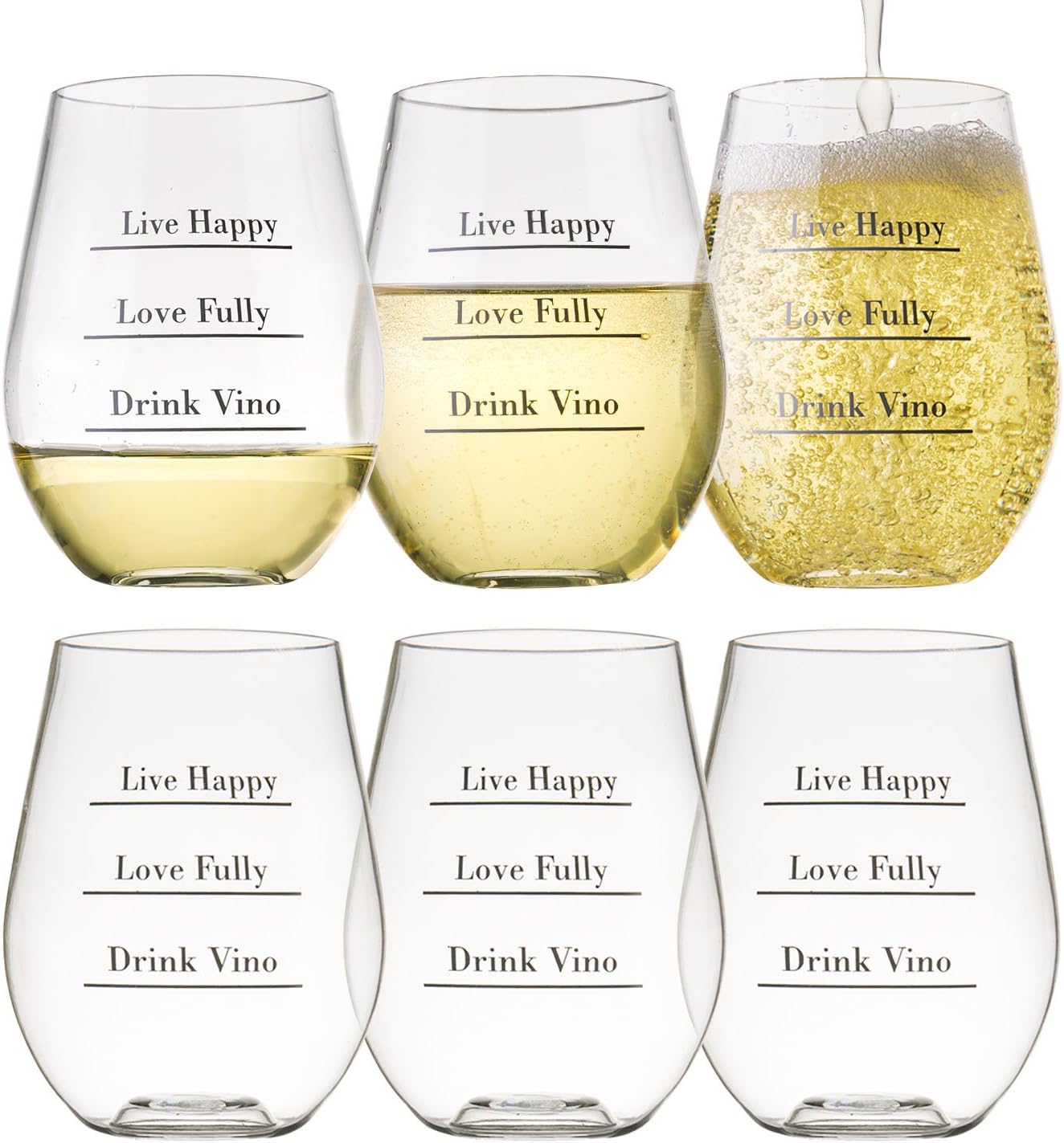 Avery Barn Tritan Wine Glasses Stemless With Saying | 6pc Set 12oz Unbreakable Shatterproof Acrylic Glassware Tumblers | BPA-Free Plastic | For Red White Wines | Boat & Pool Parties | Dish Washer Safe