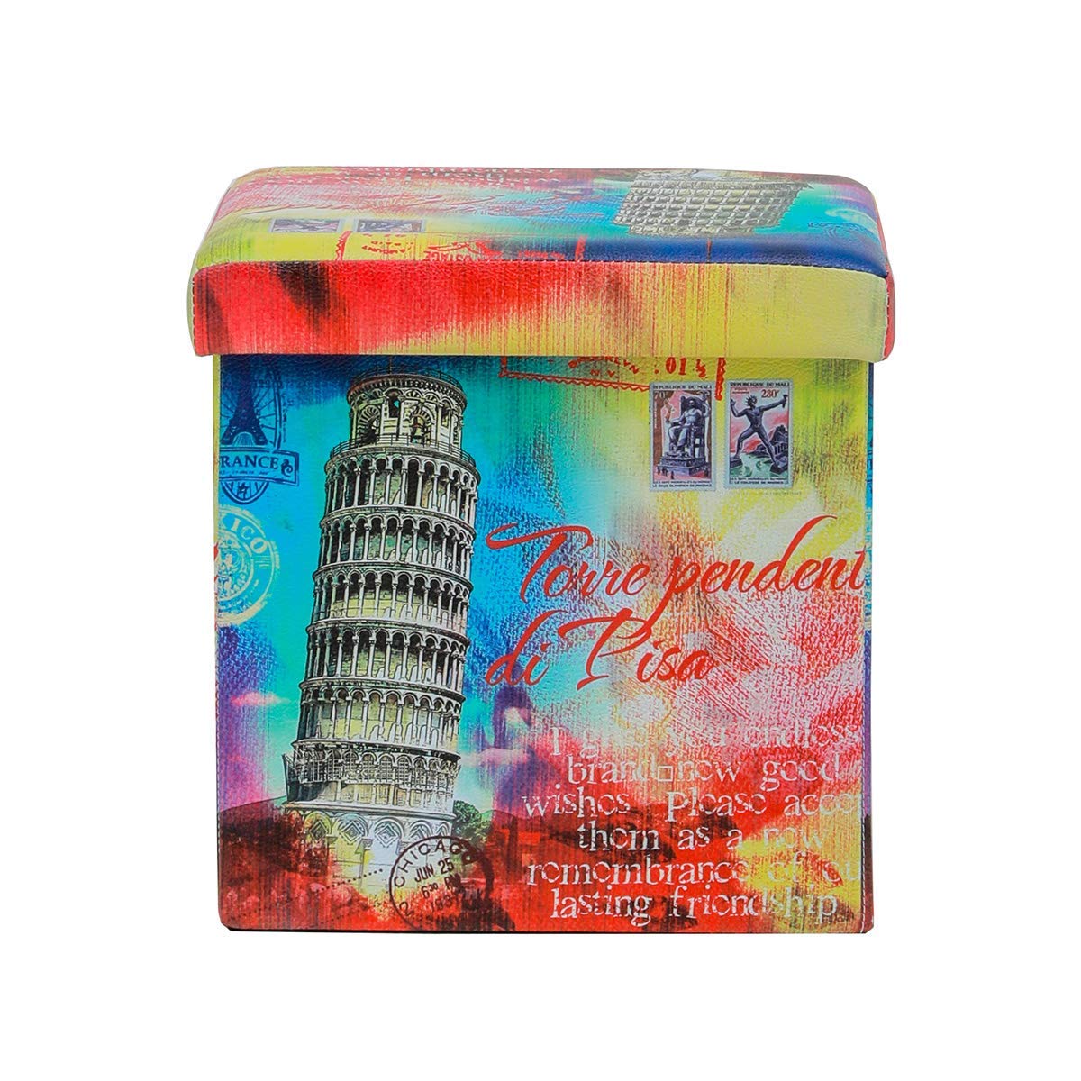 Danube Home Tower Folding Storage Ottoman, Red Blue - 38 x 38 x 37.5 cm