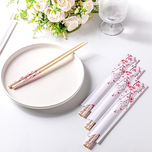 Miniatura 4 de 50 pares de palillos de flor de cerezo a granel con palillos con mangas de flores azules, palillos desechables de bambú, eucalipto, regalos de boda,