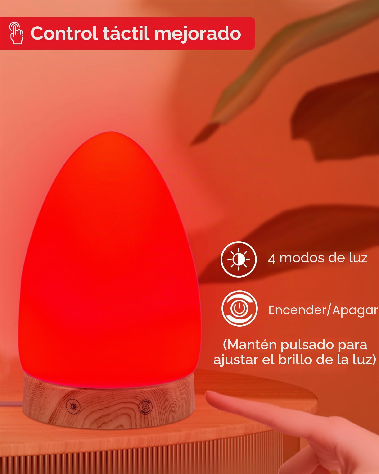 Aoife Lámpara de luz nocturna roja para dormir, lámpara de escritorio roja con longitud de onda de 670 nm, multicolor y opciones de brillo, control remoto, carga USB, diseño elegante