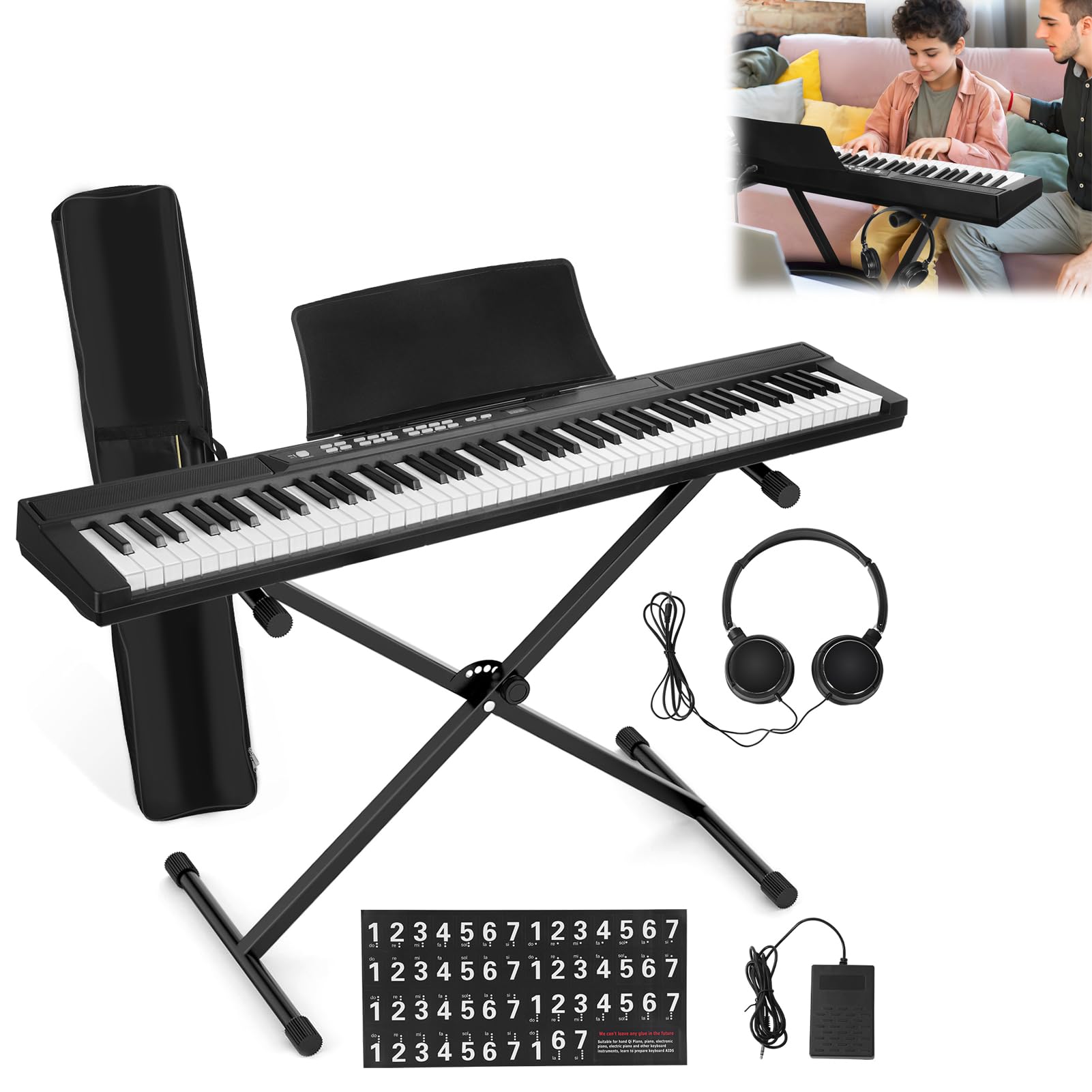 Tastiera per pianoforte a 88 tasti, formato standard, semi ponderata digitale per pianoforte, set di strumenti musicali per principianti, con supporto a pedale Sustain, custodia per il trasporto di