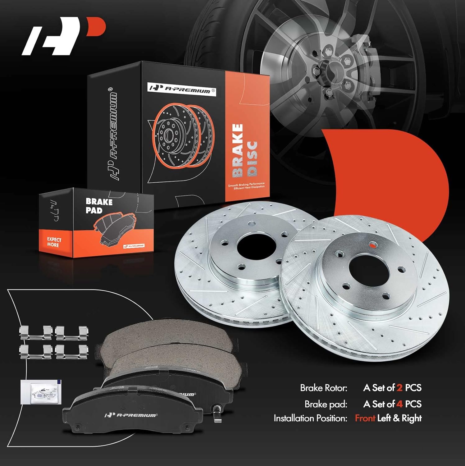 A-Premium 11.66 inch (296mm) Front Drilled and Slotted Disc Brake Rotors + Ceramic Pads Kit Compatible with Select Chevy, Pontiac and Saturn Models - Equinox 2005-2006, Torrent 2006, Vue 2002-2007