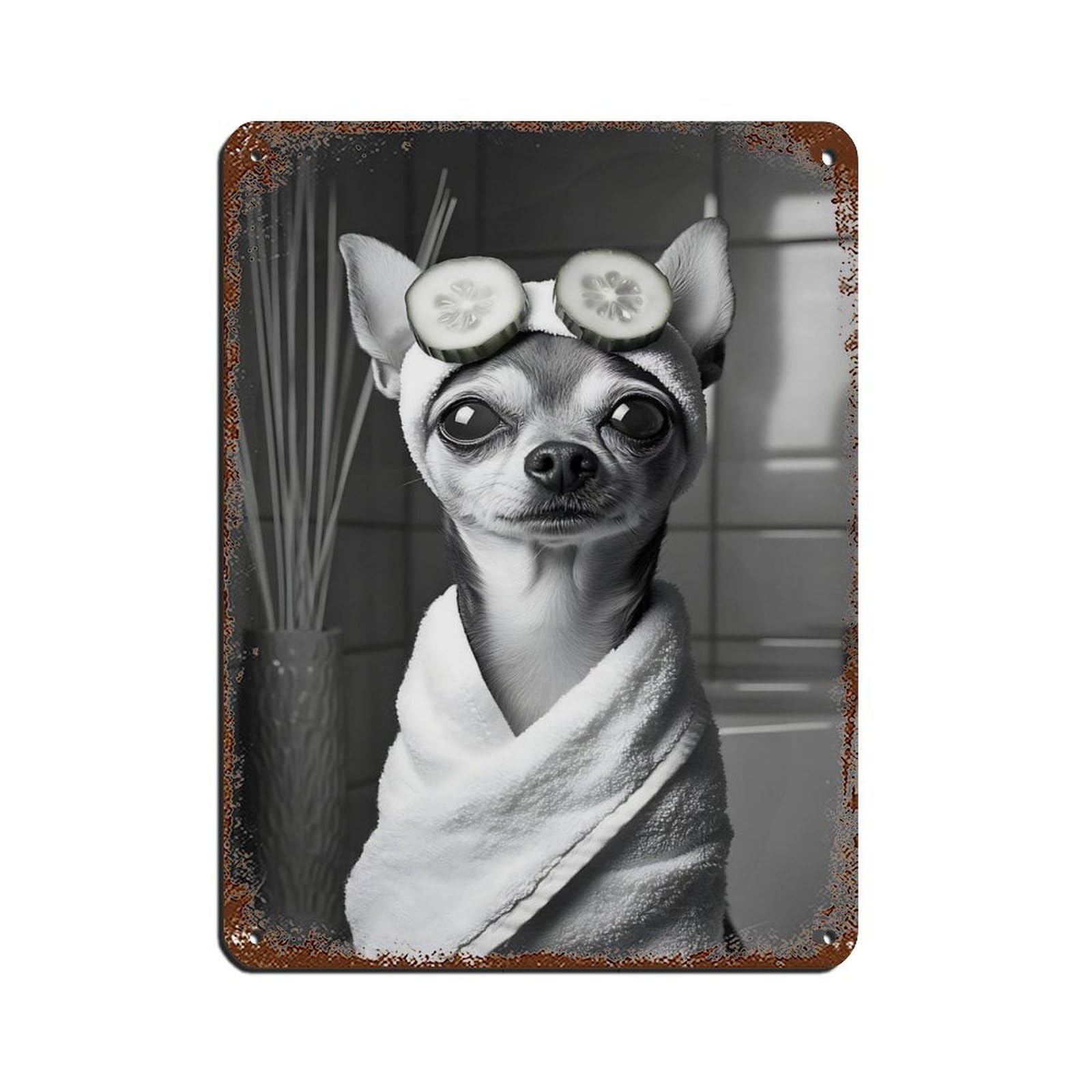 Lxwnze 30L X 40W Cm Fun Chihuahua Spa Day Art Tin Sign Vintage Metal Pub Club Cafe Bar Home Wall Art Decoration Poster Retro 12X16inch(30X40cm)