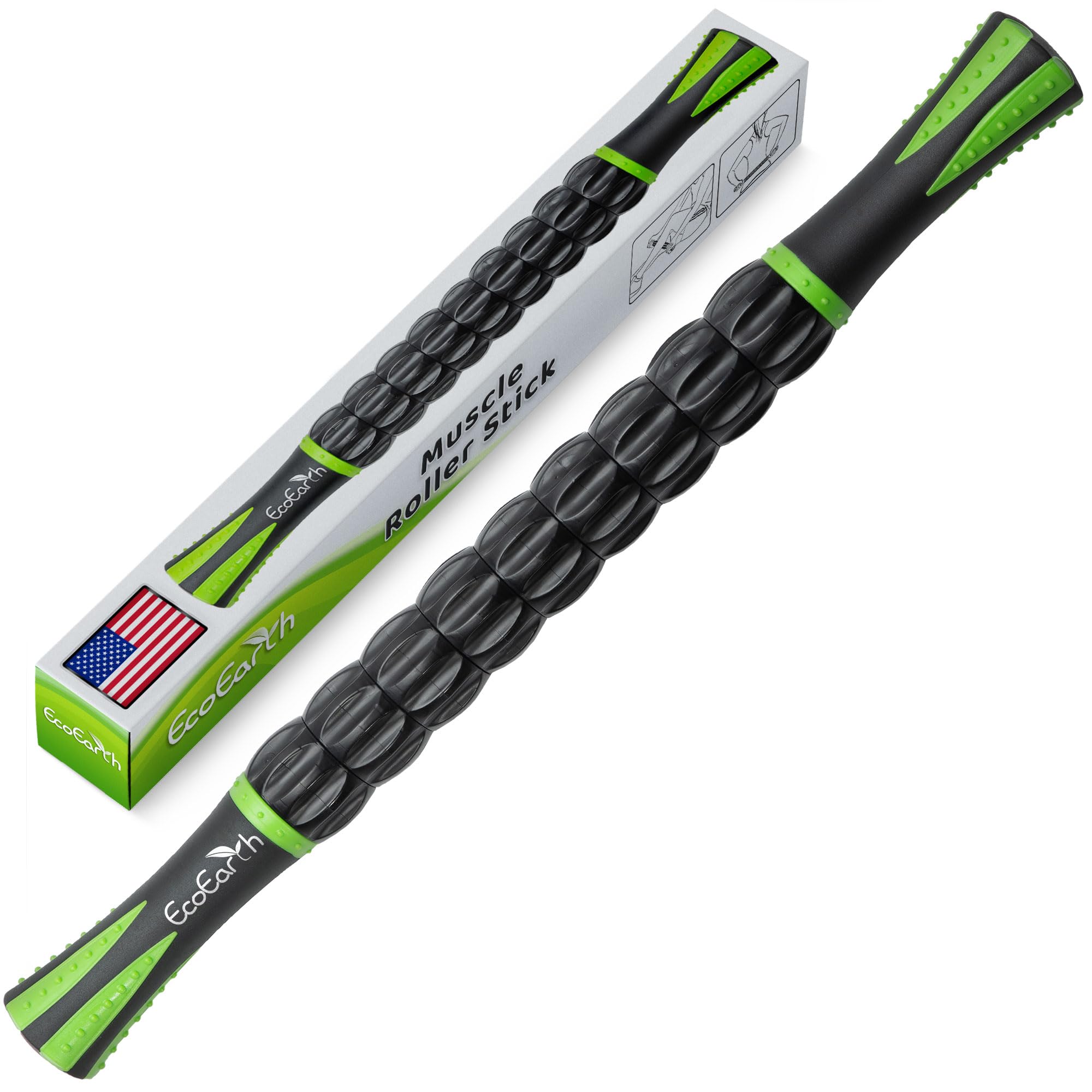 EcoEarth Muscle Roller Stick, Body Massage Stick Lymphatic Drainage Massager for Arm, Shoulder, Back & Leg Myofascial Release, Personal Handheld Massagers, Trigger Point Fascia Massage Tool