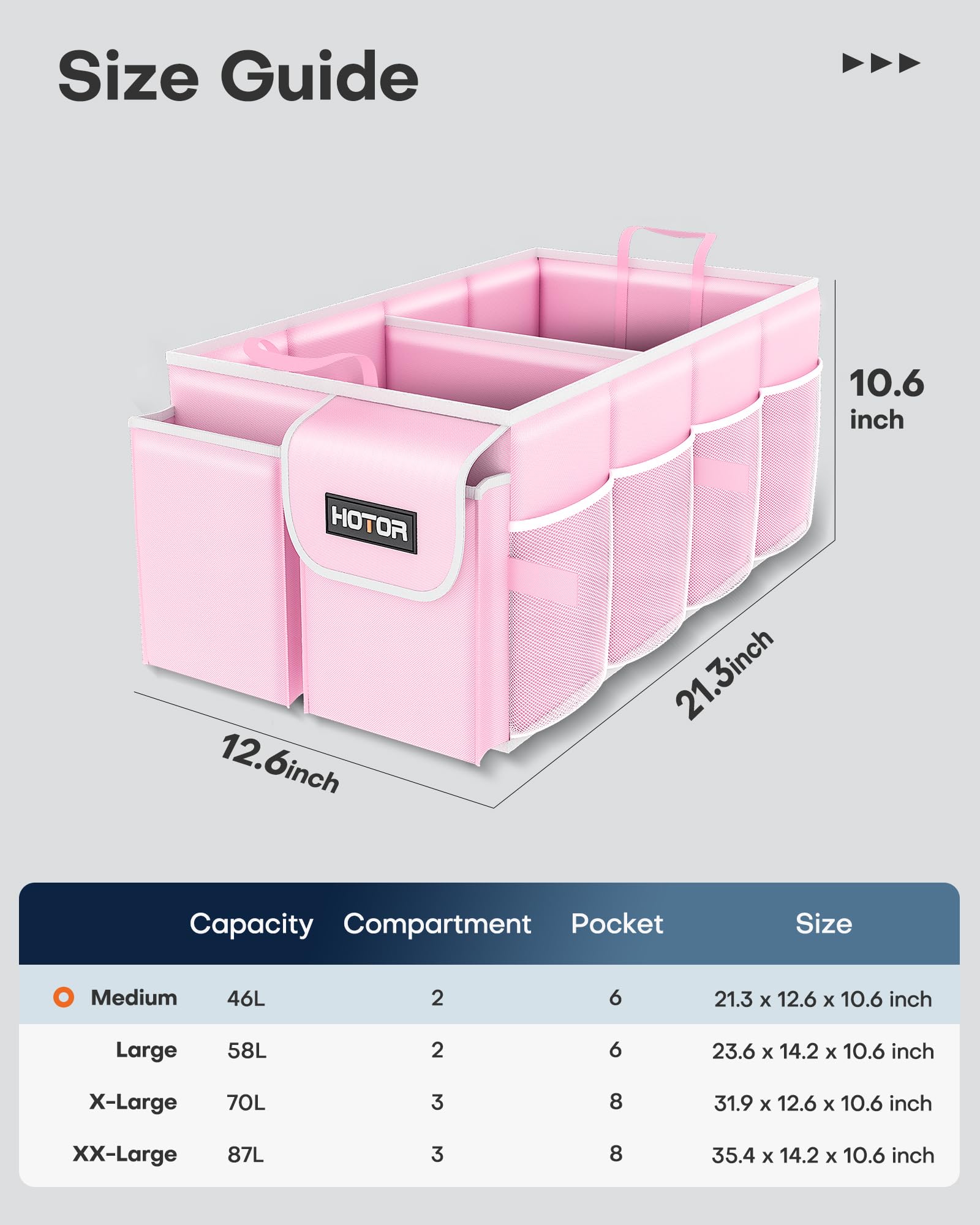 HOTOR Organizador de maletero de coche, Separador Maletero para Coche, Rosa, Básico, 2 Compartimentos