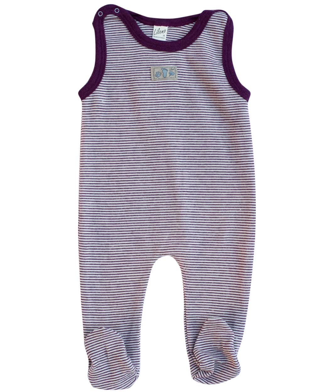 Lilano, Merino romper with foot, 70% wool (kbT), 30% silk, 210 g/m², Berry/Natural, 62 cm