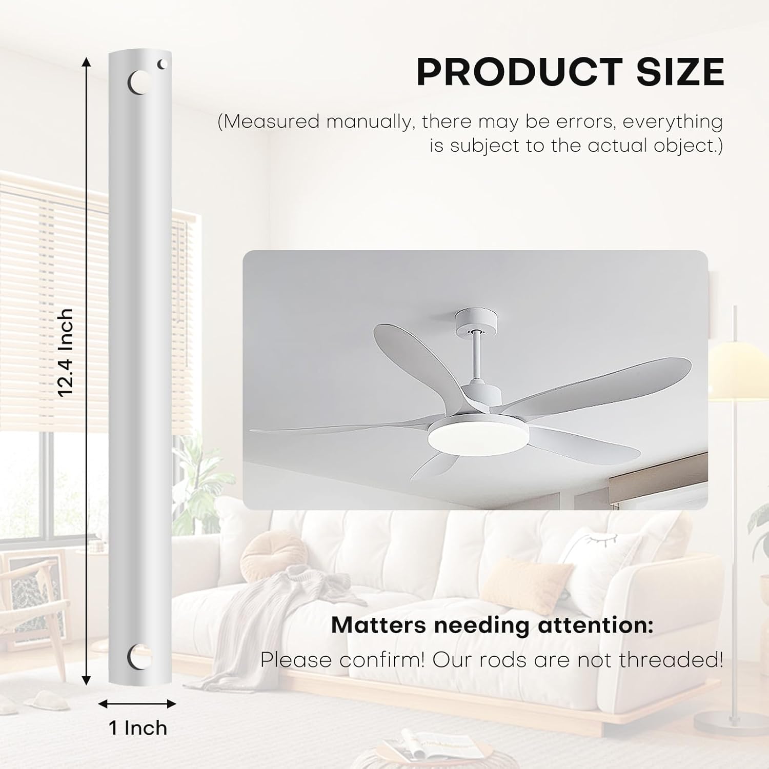 Ceiling Fan Downrod with Extension Cord,1 FT Downrod for Ceiling Fan,1 inch Outside Diameter,Ceiling Boom Suitable for a Wide Range of Fans (White, 48in) White 48in