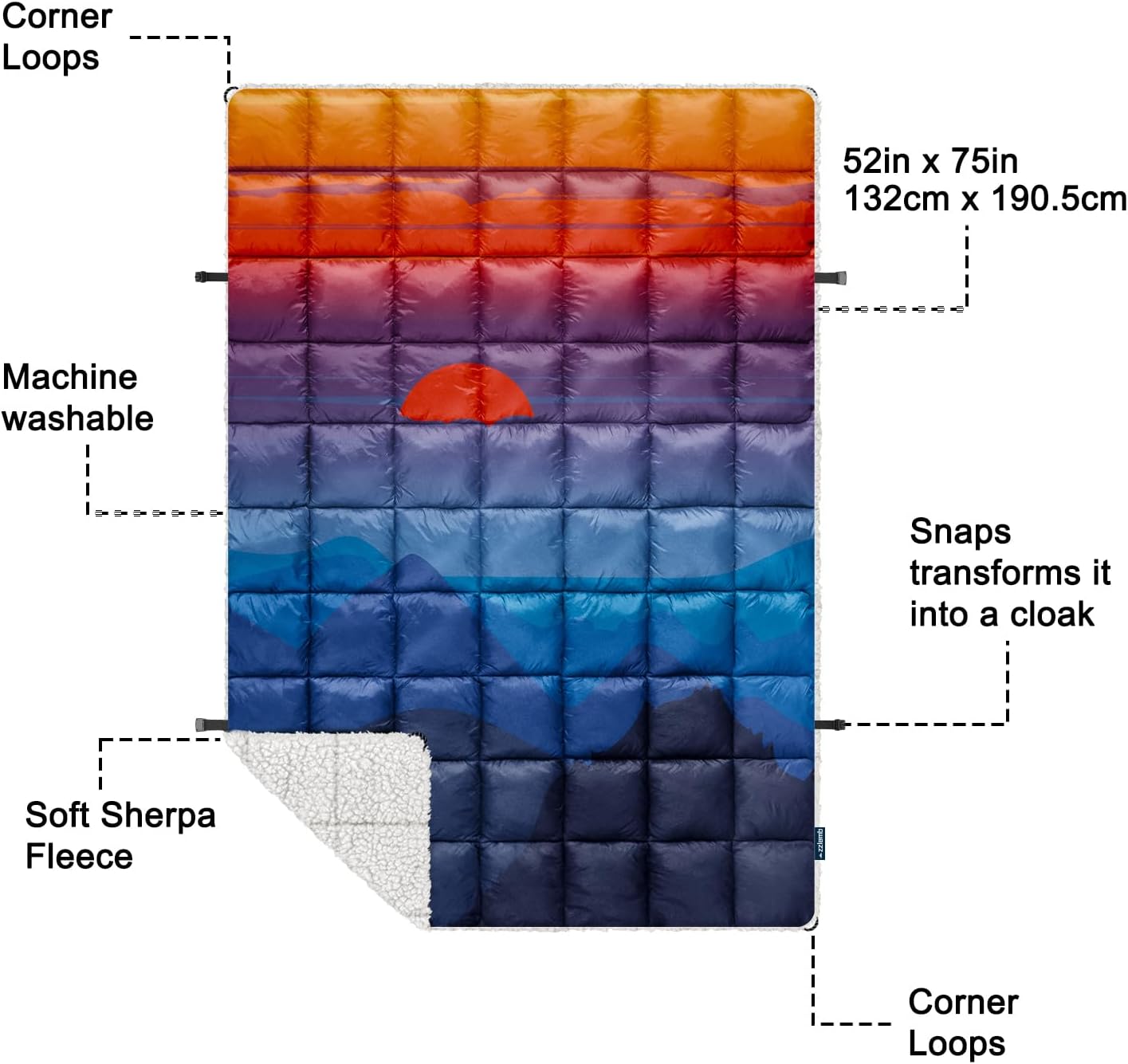 zzlamb Outdoor Camping Blanket with Sherpa Lining,Puffy Thick Camp Quilt for Sleeping,Packable Warm Wearable Fleece Blankets for Cold Weather,Traveling,Backpacking,Picnics,Beach,Stadium 52x75in - Image 6