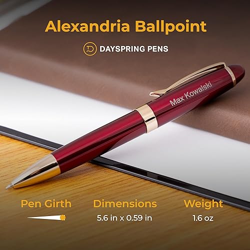 Miniatura 5 de Dayspring Pens  Grabado Alexandria Twist Action Bolígrafo de regalo rojo con estuche. Grabado personalizado con nombre del destinatario del regalo o