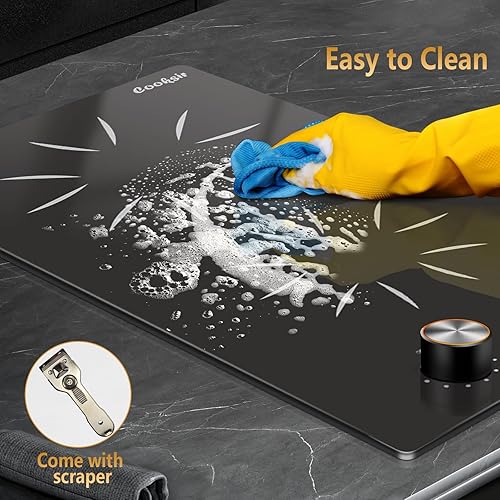 Miniatura 6 de Estufa eléctrica de 2 quemadores, estufa eléctrica de 12 pulgadas integrada y encimera, 110 V con dos quemadores con control de perilla, 9 niveles