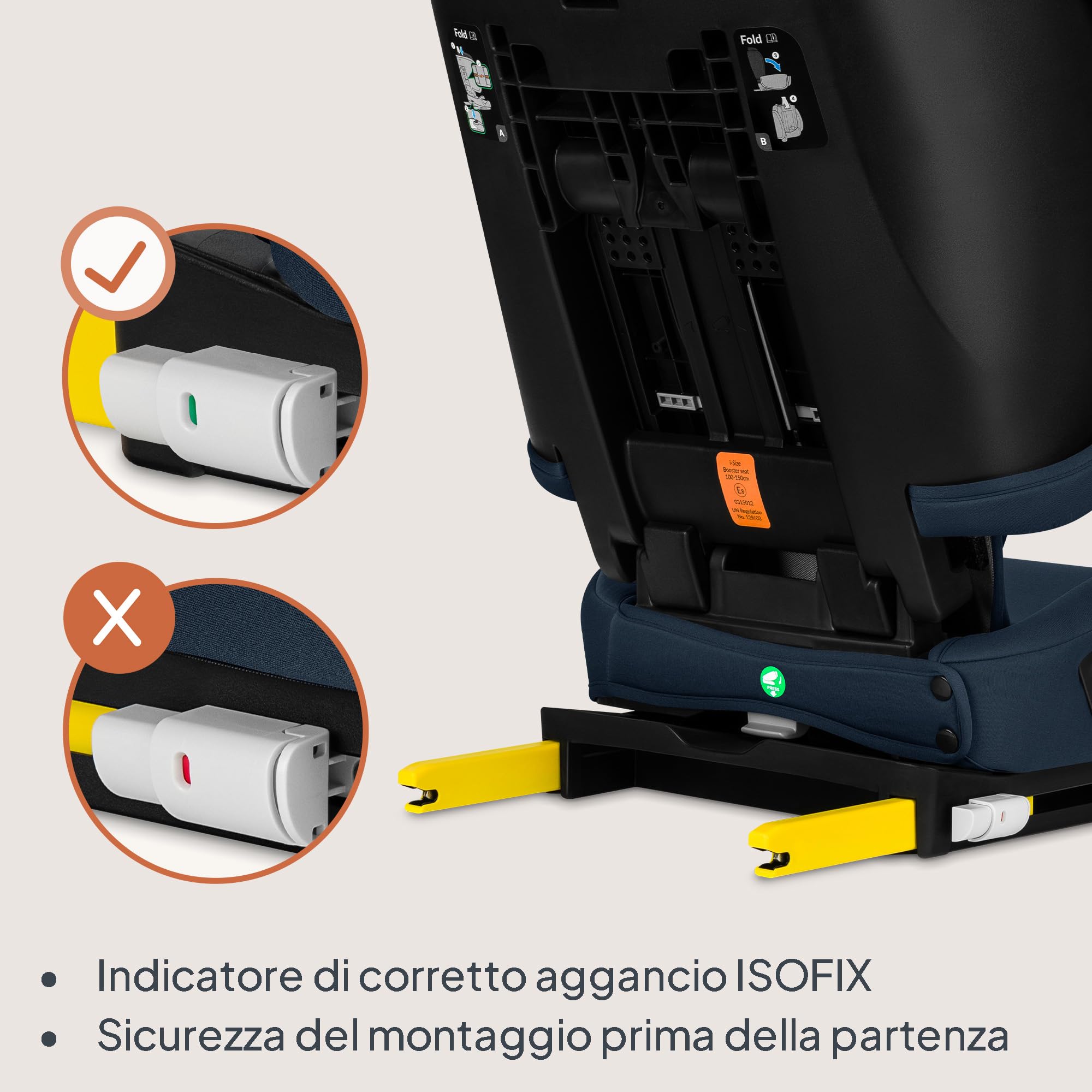 Lionelo Seggiolino Auto Pieghevole ORIN I-SIZE con ISOFIX per bambini 3,5-12 Anni, Reclinabile 4 Posizioni, Poggiatesta 14 Posizioni, Sfoderabile Lavabile, Borsa e Portabicchiere, i-Size 100-150 cm