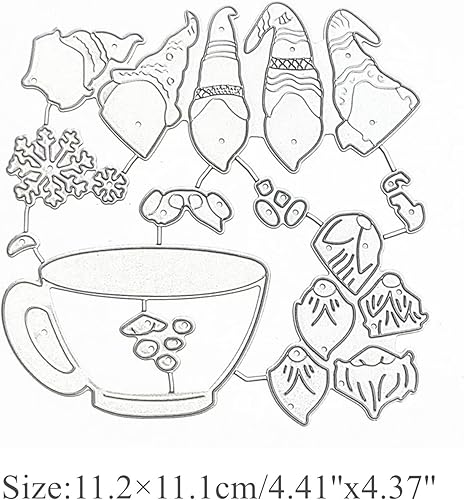 Miniatura 2 de 5 piezas de troqueles de metal de gnomo de Navidad, Papá Noel pequeño en copos de nieve, plantillas cortadas para manualidades, álbumes de recortes,