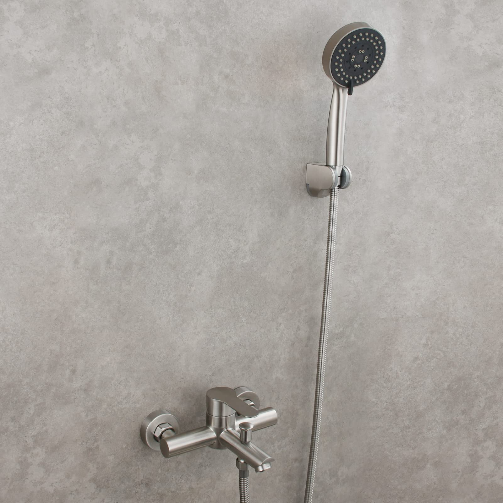 Tecmolog Aufputz Einhebel Wannenmischer-Dusche Set Edelstahl Badewannenarmatur mit Handbrause und Duschschlauch 1.5 m, Gebürstetes Nickel, SNA516F3