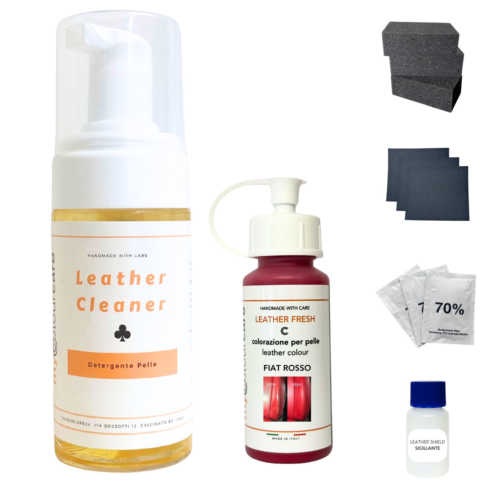 Mycolourcare Kit Ritocco con Detergente Compatibile con Fiat Rosso per Interni in Pelle Ecopelle Facile Applicazione