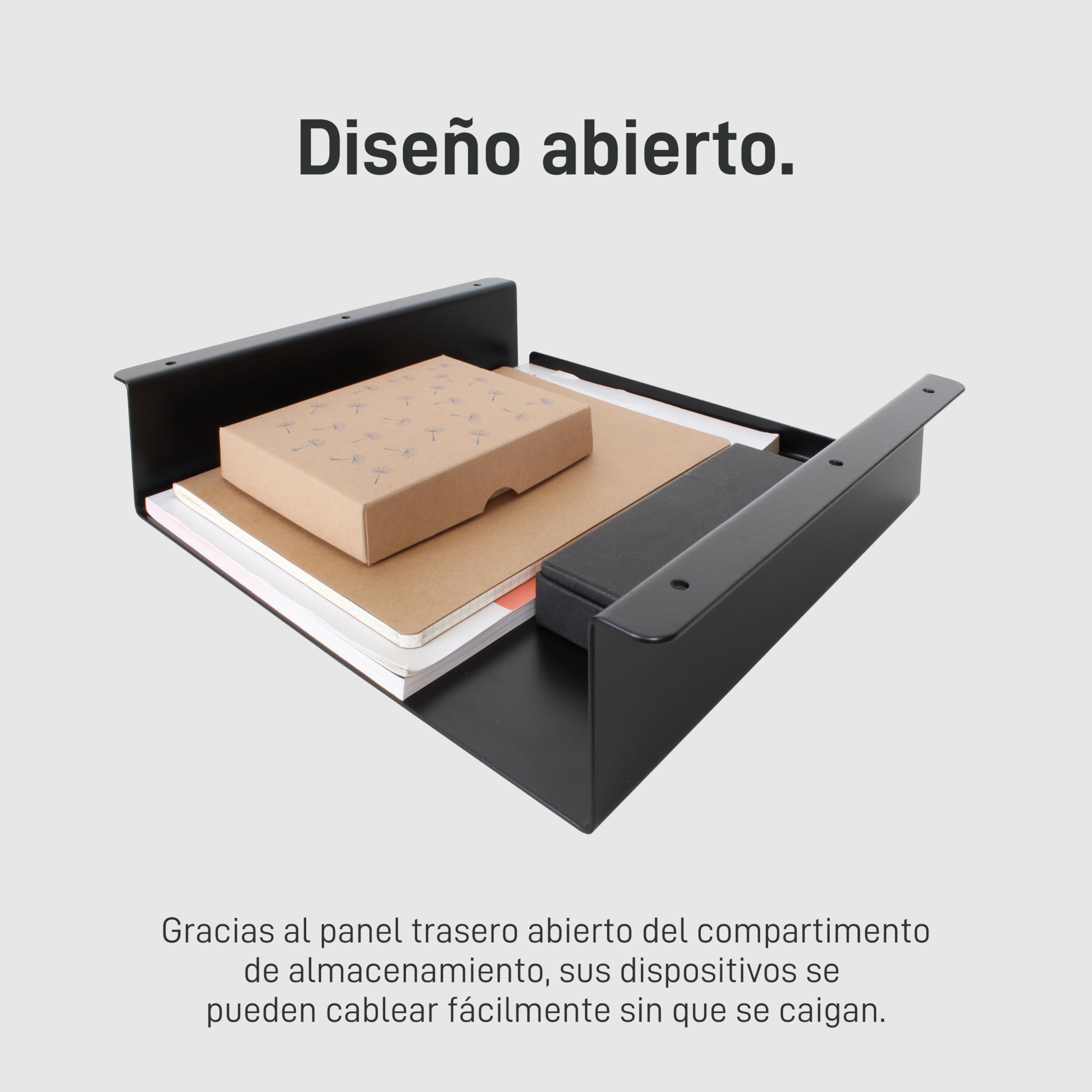 Natural Goods Berlin 1x compartimento de mesa LADE, cajon, organizador de escritorio, armario de material, caja de almacenaje, base de metal para estudio, oficina, cocina y baño (Negro, 300 x 300mm)