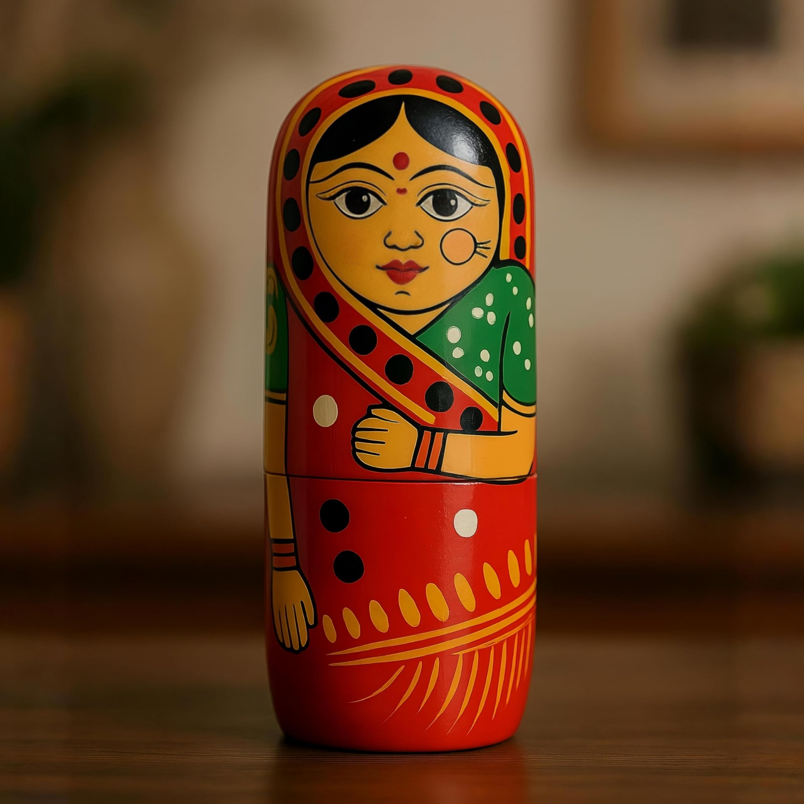 Vemlons Wooden Handmade Baby Toy Painted Dadi Ma Doll Stacking/Wooden Nesting Doll/Stacking Doll, Set of 5piece Doll Set 4
