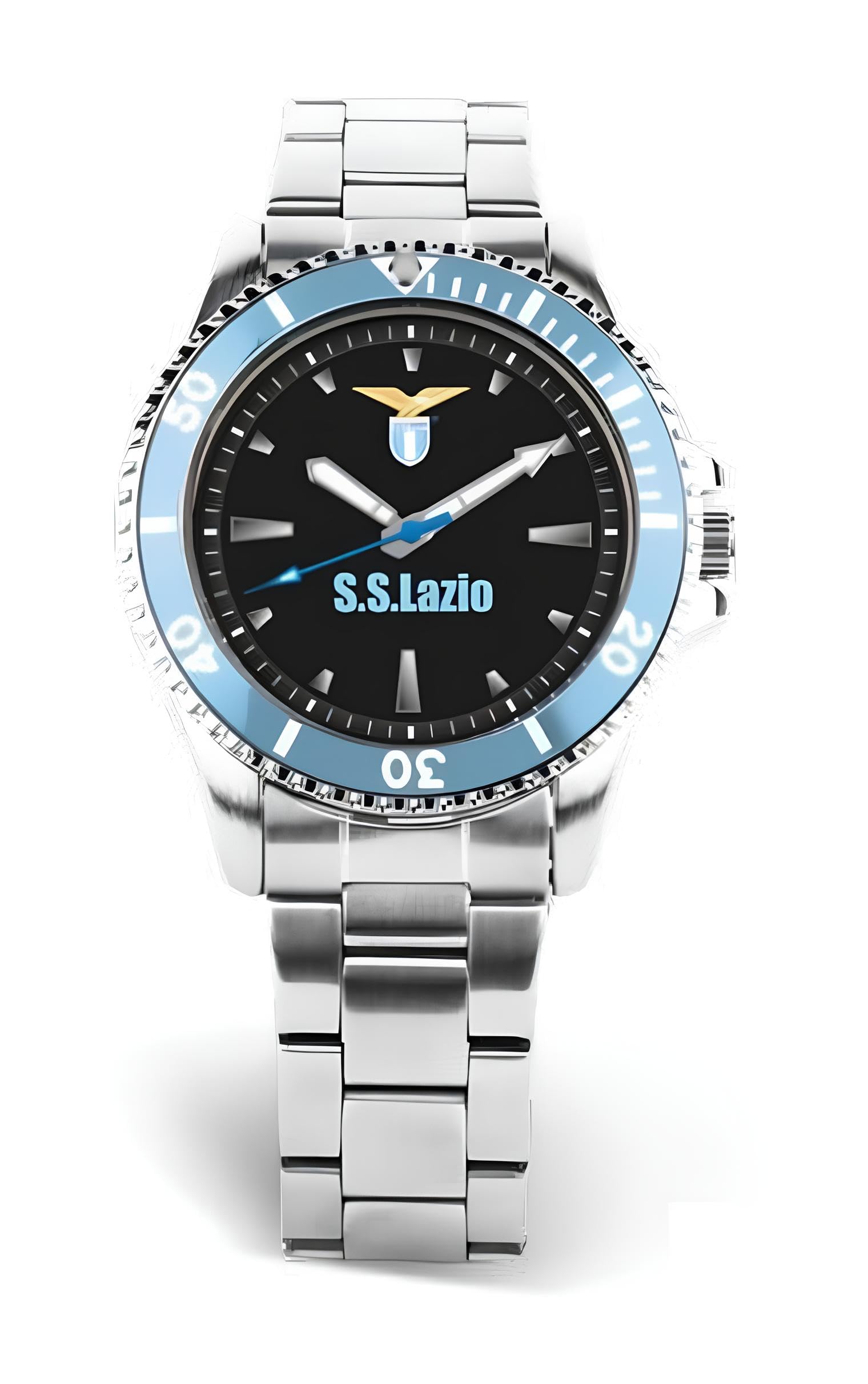 PRESTIGE & DELUXE Orologio da polso uomo Lowell Lazio Gent Bracc Cinturino Acciaio inossidabile - Quadrante 41 mm in confezione ufficiale + portachiave calcio