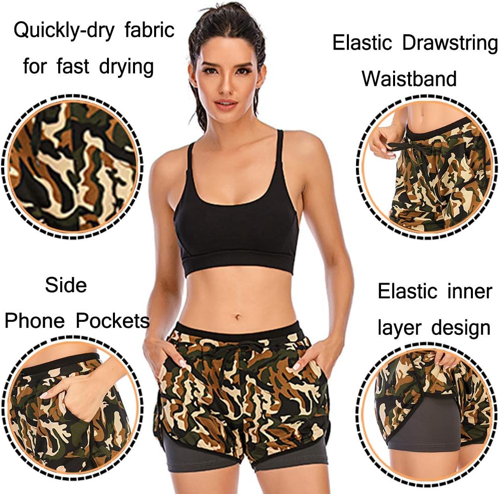 HOMETA 2 in 1 Running Shorts for Women Workout Shorts Double Layer Shorts Athletic Yoga Shorts Sport Gym with Pockets - Image 5
