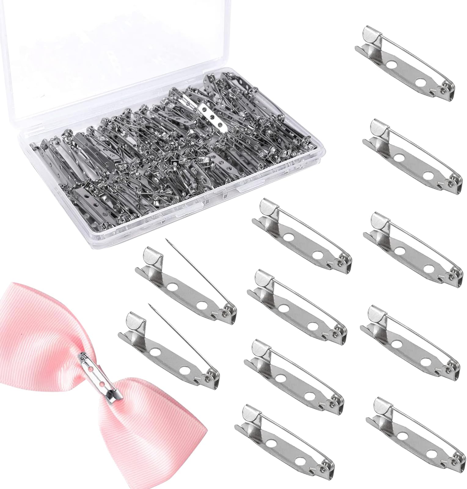 100Pcs 2.5cm Silver Brooch Pins with Storage Box Safety Switch Feature Rust Prevention Anti Corrosion Badge Pins for DIY Crafts Jewelry Crafts Sewing Fabrics Corsage Making Name Brands