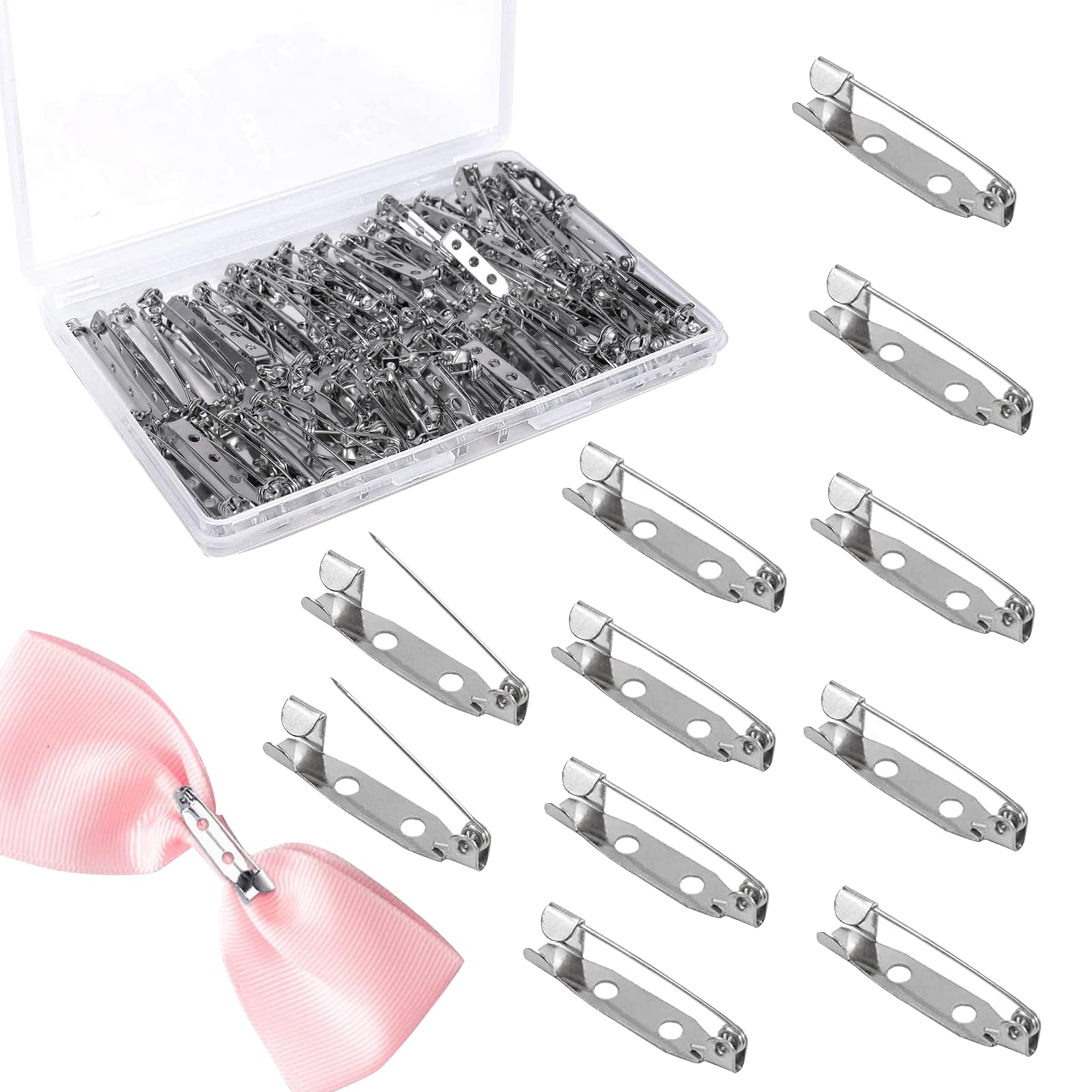 100Pcs 2.5cm Silver Brooch Pins with Storage Box Safety Switch Feature Rust Prevention Anti Corrosion Badge Pins for DIY Crafts Jewelry Crafts Sewing Fabrics Corsage Making Name Brands