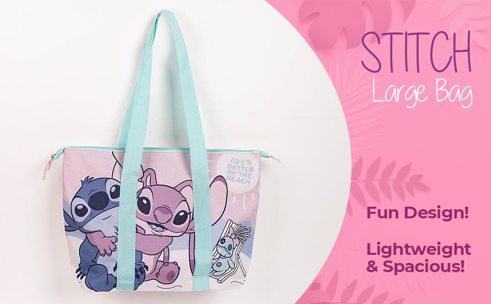 Mybagstory Borsa Shopping Stitch Rosa 40 Cm – Leggera E Impermeabile Per Scuola, Spiaggia E Spesa