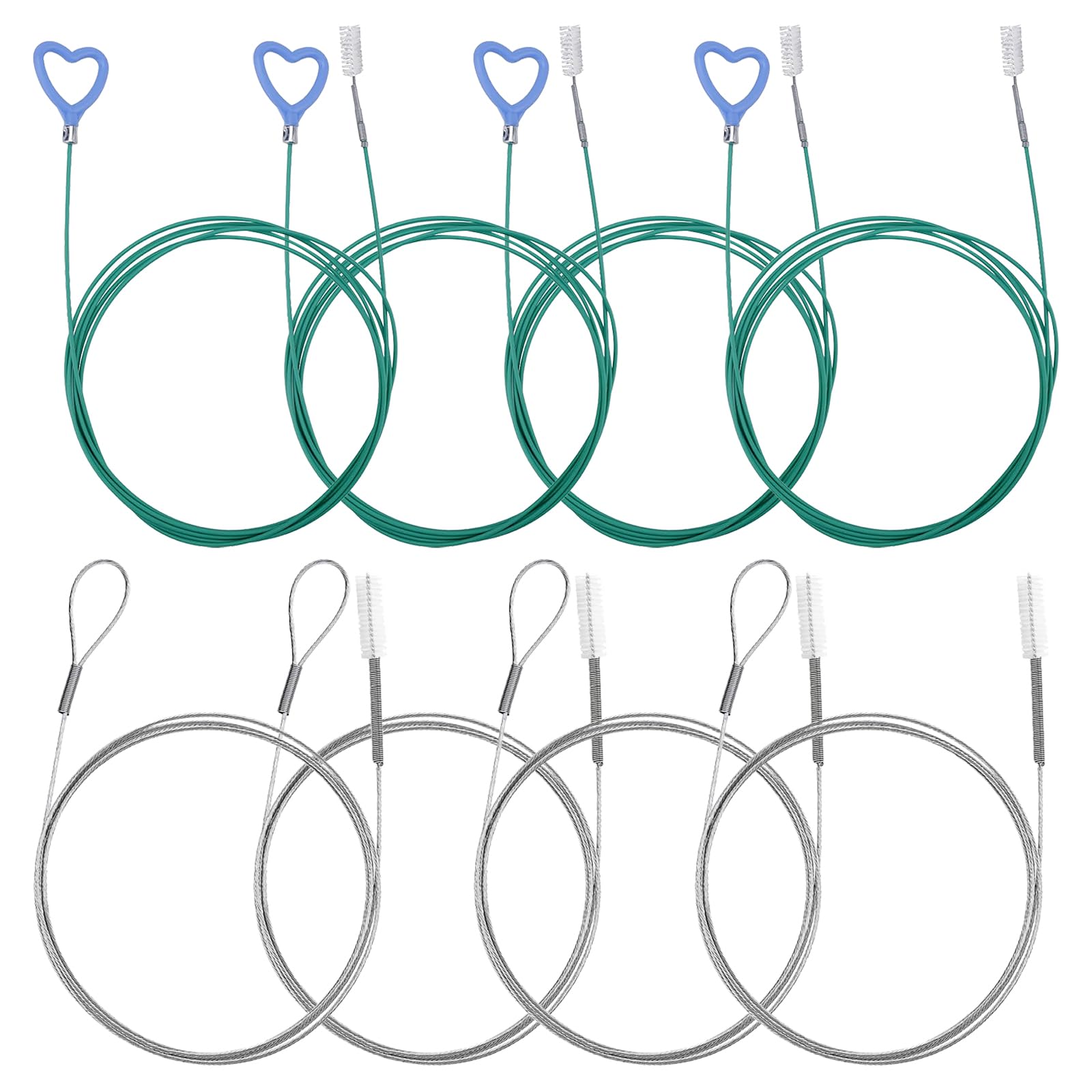 Meunhy Green 8 Pcs Drain Snake Unblocker, Flexible Feeding Tube Cleaning Brush, Sink Unblocker Tool, Spring Wire Pipe Cleaning Tools Hair For Refrigerator Drain Pipe, Kitchen Sink, Shower Drain Pipes