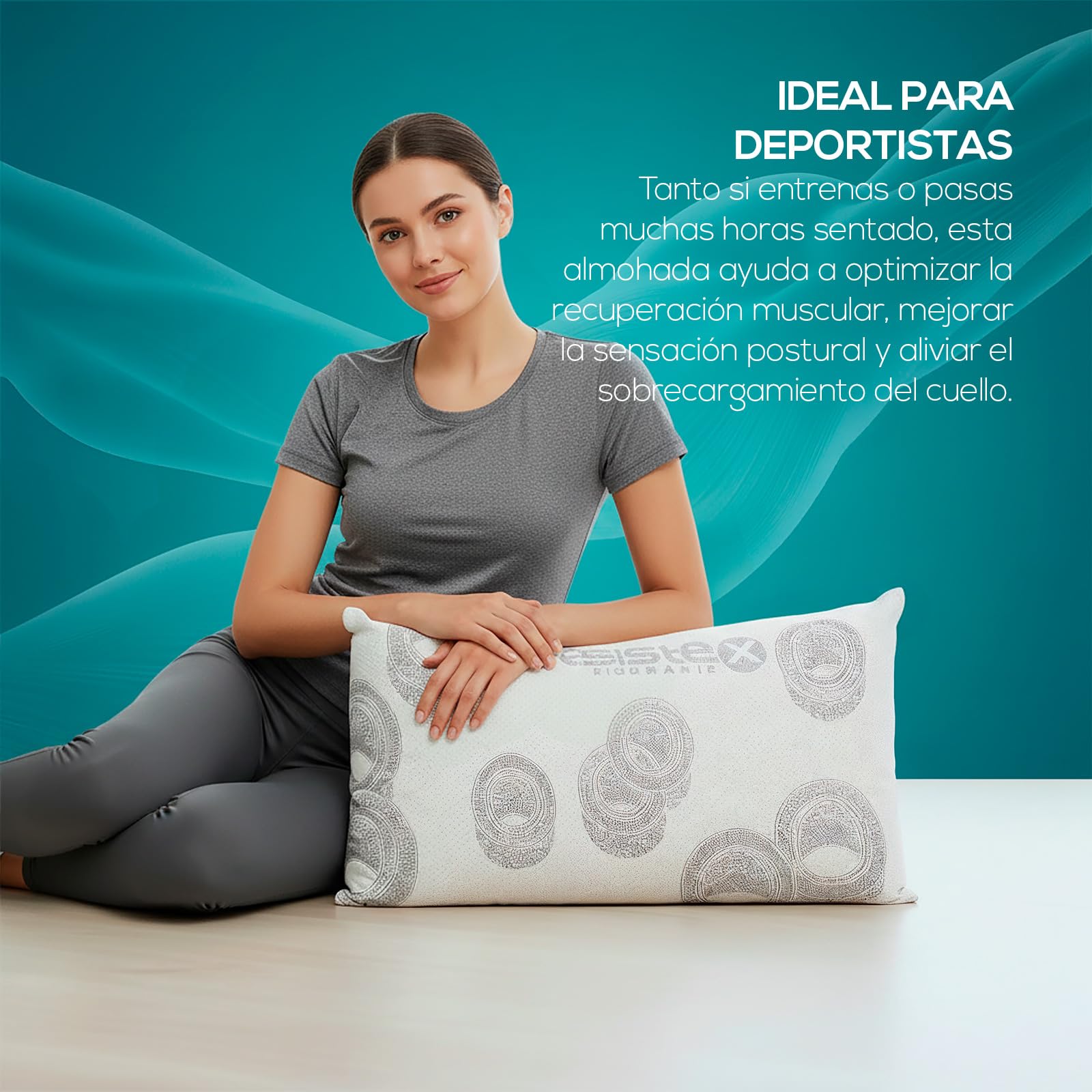 Duérmete Online – Almohada Viscoelástica con Funda BioCeramic | Núcleo Memory Foam para Alivio Cervical | Termorregulación FIR, Antialérgica y Transpirable | 2 Unidades de 75 cm