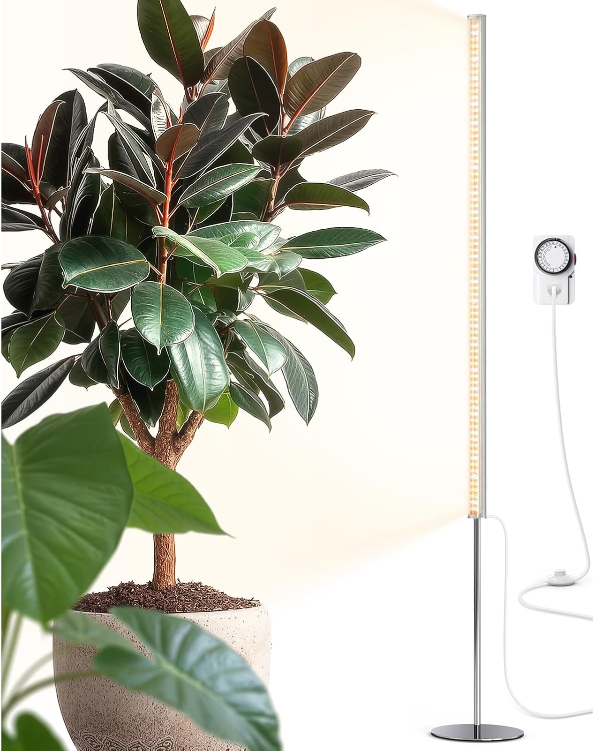 Product image of Barrina T1S Standing Grow Light for Indoor Plants with Timer, 65W 660nm High PPFD Tera Series Vertical Full Spectrum Grow Lights Adjustable Height 5FT-5.6FT, Foot Switch, Non-Glare Design, Silver