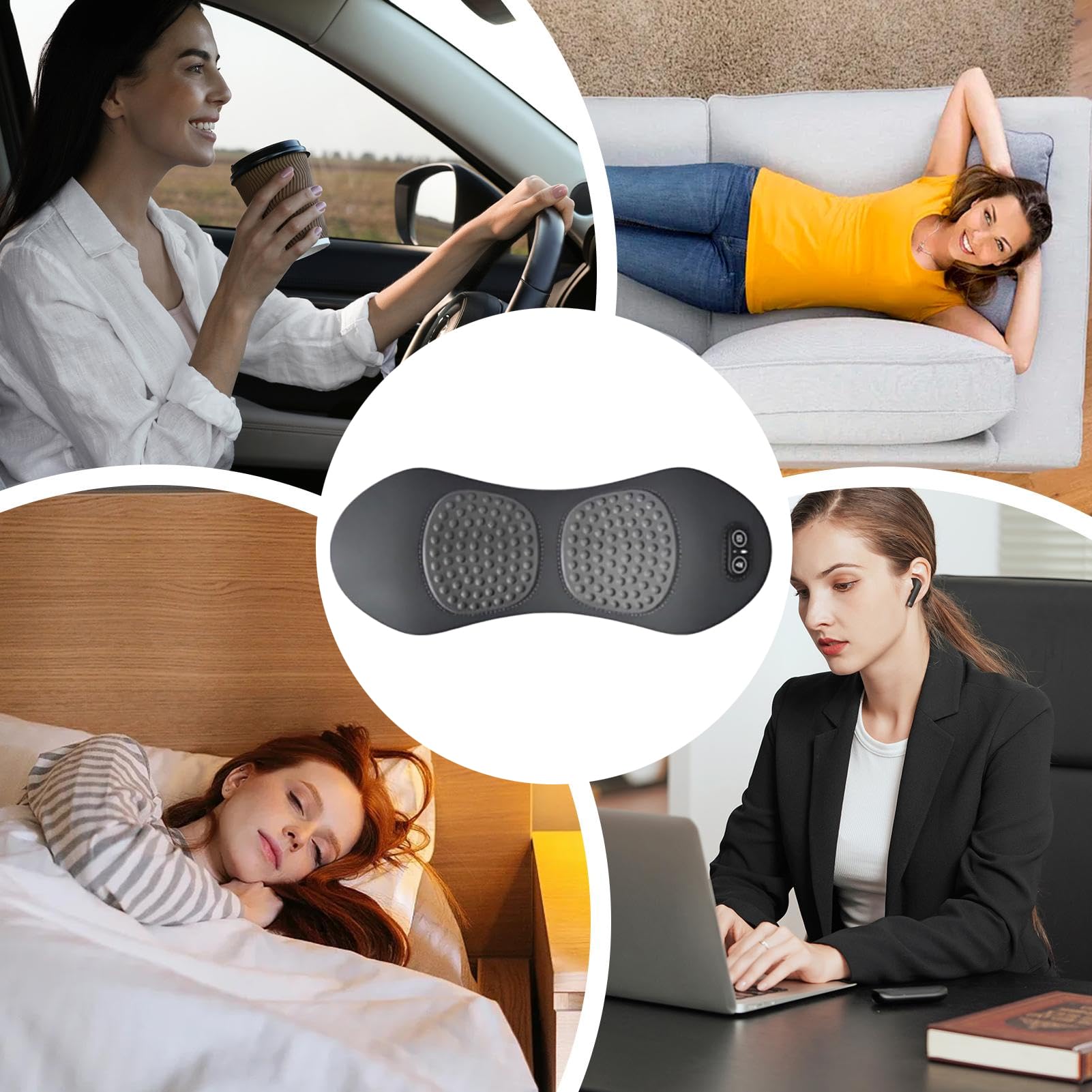 Cojín Masajeador de Espalda Espuma de memoria calefactable | Almohadilla Térmica Portátil para Cintura Silla, Coche, Sofá, Sillón Reclinable, Silla de Ruedas, Oficina, Viaje, Hogar