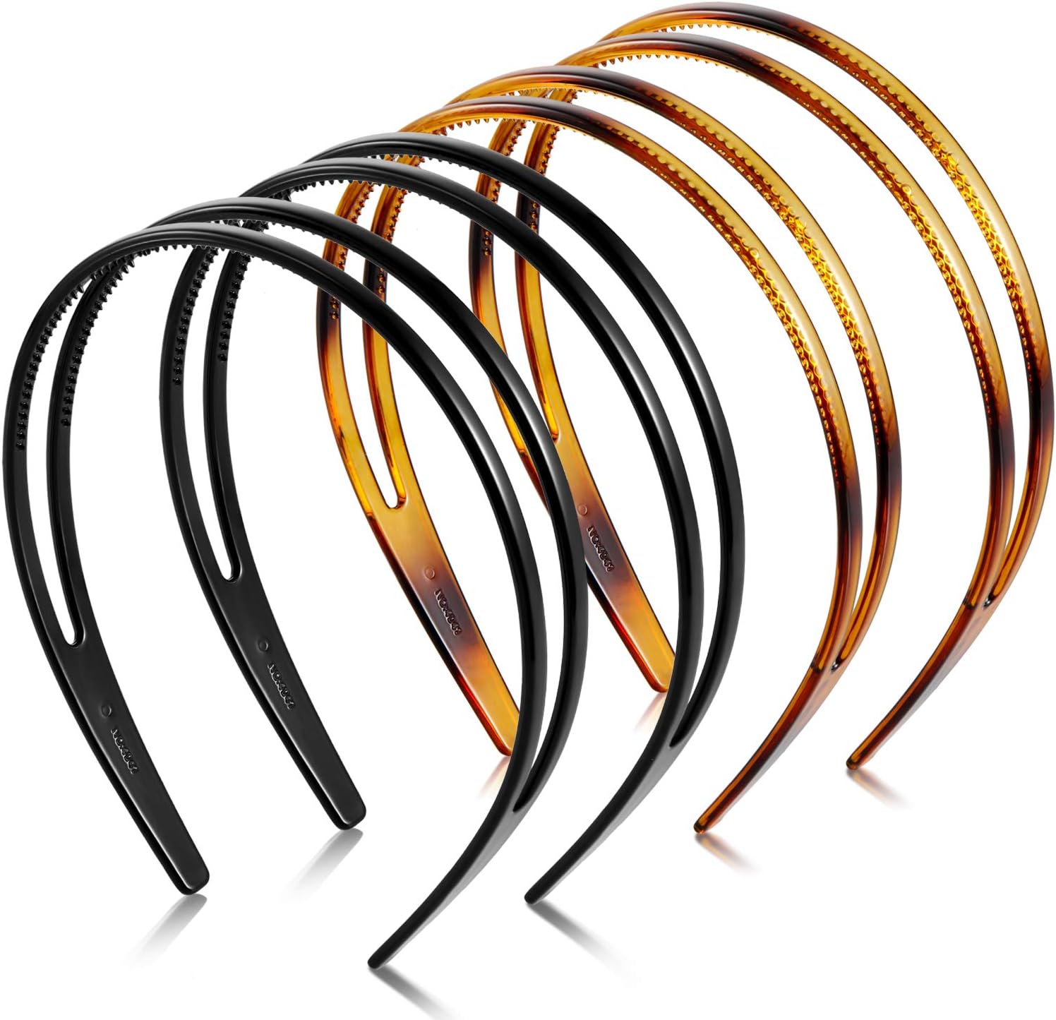 WILLBOND 4 Pieces Plastic Headband Double Row Teeth Comb Headbands for Women Hairbands DIY 90s Hoop Non Slip Christmas Accessory Gift for Girl Daily Dating 5mm Decorations(Black, Brown)