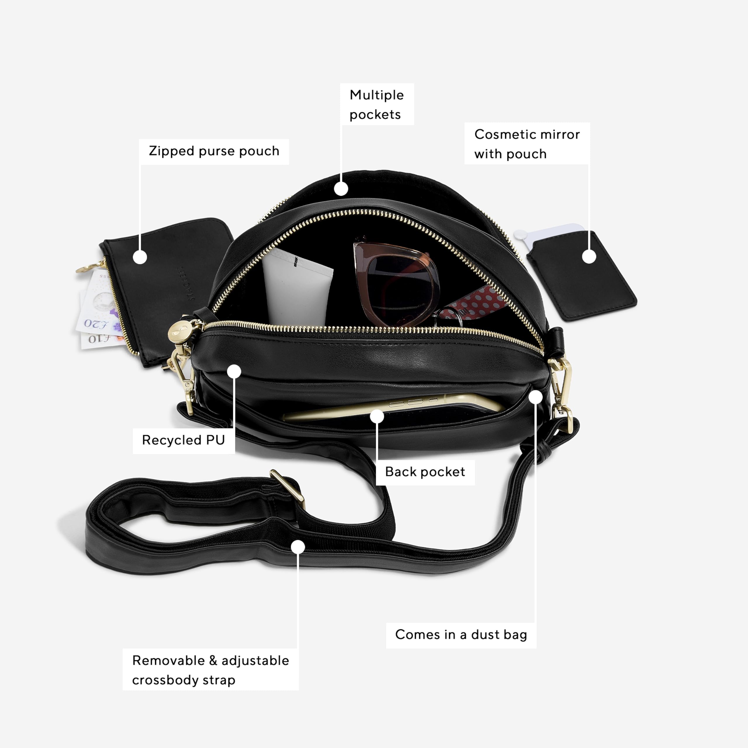 Stackers Black Cross Body Bag - Image 4