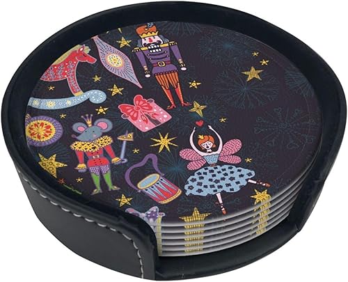 Miniatura 2 de Cascanueces - Juego de 6 posavasos de cuero con diseño de caballo y ratón de Navidad, posavasos para bebidas, tapete para el hogar y la cocina,